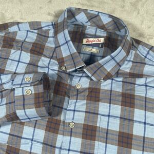 Johnnie-O Wilber Hangin Out Button Down Shirt Mens XL Gulf Blue Plaid Cotton‎